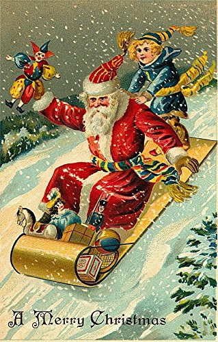 Posterazzi Christmas card Santa on Sleigh (unknown artist) Poster Print (18 x 24)