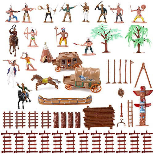 Liberty Imports Wild West Cowboys and Indians Plastic Figures Bucket Playset