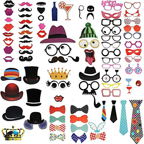 Hantier 90 Pieces Photo Booth Props DIY Kit, Taking Pictures Props Fun Accessories Dress-up Decoration for Wedding/Birthday/Party