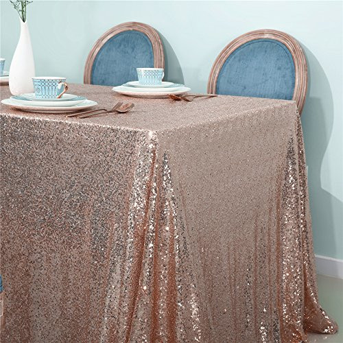 Zdada Rose Gold 55 by 84inch Wedding Shower Sequin Tablecloth Sparkly Table Overlay Zdada Rose Gold 55 by 84inch Wedding Shower Sequin Tablecloth Sparkly Table Overlay