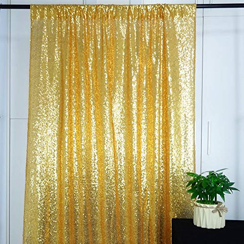 HeMiaor 2x7FT Gold Sequin Curtain for Wedding Backdrop Party Photography Background