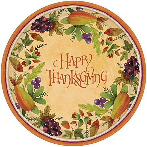 Thanksgiving Medley 10" Paper Gold Dessert Plates, 8 Ct. | Party Tableware