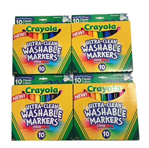 Crayola Ultraclean Broadline Classic Color Max Washable Markers (10 Count), (Pack of 4) Crayola Ultraclean Broadline Classic Color Max Washable Markers (10 Count), (Pack of 4)