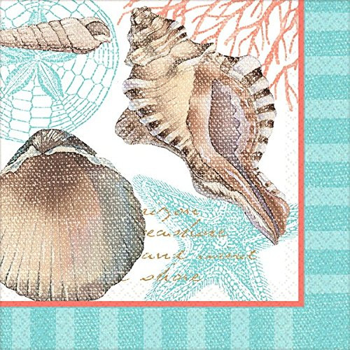 amscan Disposable Beverage Napkin by The Sea Eco Theme (16 Piece), 5 x 5, Blue