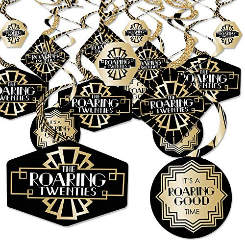 Roaring 20's - 1920s Art Deco Jazz Party Hanging Decor - Party Decoration Swirls - Set of 40