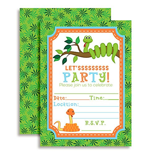 Snake Themed Birthday Party Invitations, 20 5"x7" Fill in Cards with Twenty White Envelopes by AmandaCreation