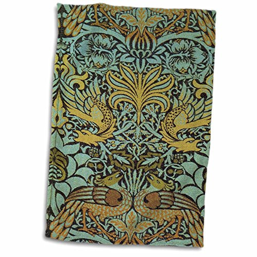 3D Rose Image of William Morris Peacock & Dragon in Gold & Aqua Hand Towel, 15" x 22", Multicolor 3D Rose Image of William Morris Peacock & Dragon in Gold & Aqua Hand Towel, 15" x 22", Multicolor