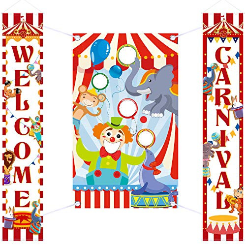 Carnival Decoration Porch Sign Carnival Toss Bean Bags Circus Birthday Party Welcome Banner Carnival Toss Games with 3 Bean Bag Decoration Set Circus Carnival Party Supply Decor