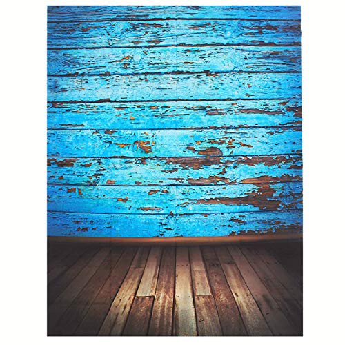Mohoo Silk Vintage Blue Wood Floor Photography Backdrops Photo Props Studio Background 1.5x2.1m (Updated Material)