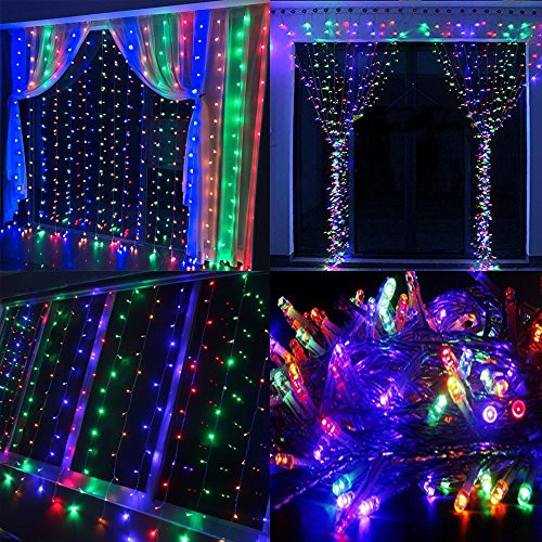 Neretva Window Curtain String Lights, 300 LEDs String Fairy Lights, 9.8x9.8ft, 8 Modes Linkable,Twinkle LED String Lights for Christmas Party Wedding Patio Lawn Garden Decorative Lights (Multicolor)