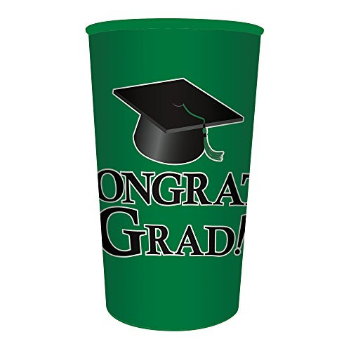 Creative Converting Congrats Grad Plastic Cup, 22 oz, Emerald Green