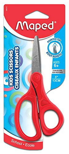 Maped Essential Scissors, Kids, 5 Inch, Pointed Tip, Right & Left Handed, Assorted Colors (480210)
