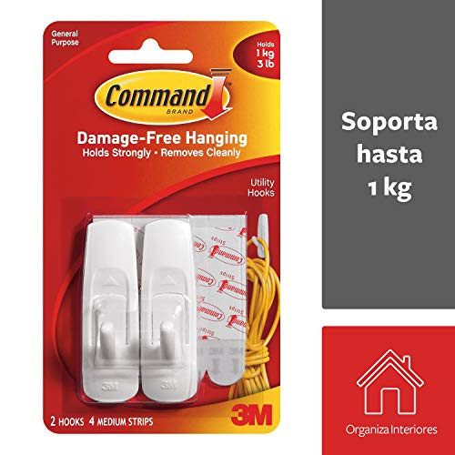 Command Medium White Hooks, Indoor Use, Holds 3 lbs (17001ES)
