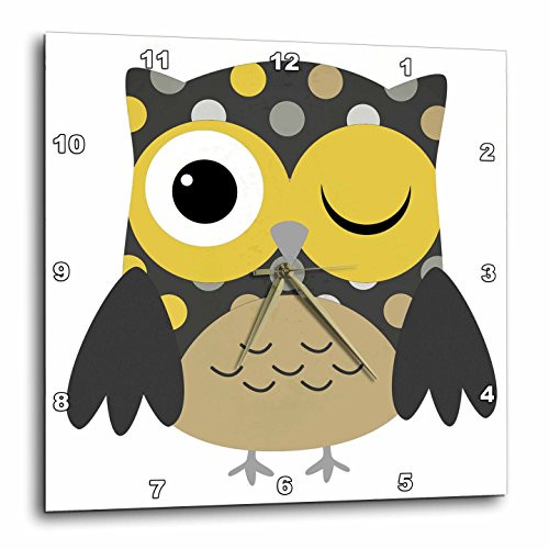 3dRose DPP_61009_3 Cute Yellow Polka Dot Owl-Wall Clock, 15 by 15-Inch