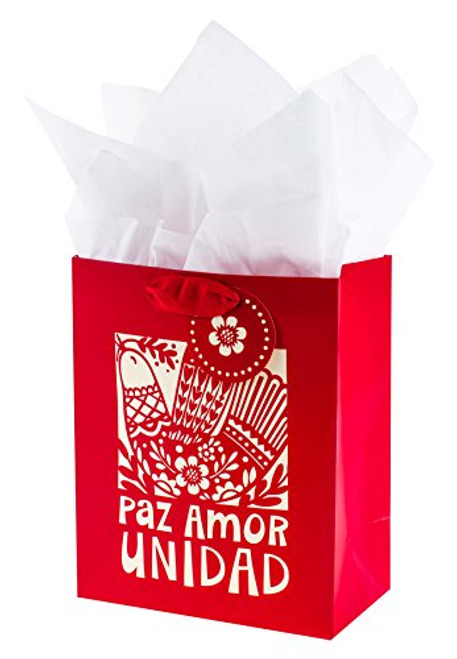 Hallmark VIDA Medium Christmas Gift Bag with Tissue Paper and Spanish lettering (Paz Amor Unidad) Hallmark VIDA Medium Christmas Gift Bag with Tissue Paper and Spanish lettering (Paz Amor Unidad)