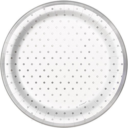 Elegant Silver Foil Dots Party Round Dessert Plates - Foil Board, 8 Ct.