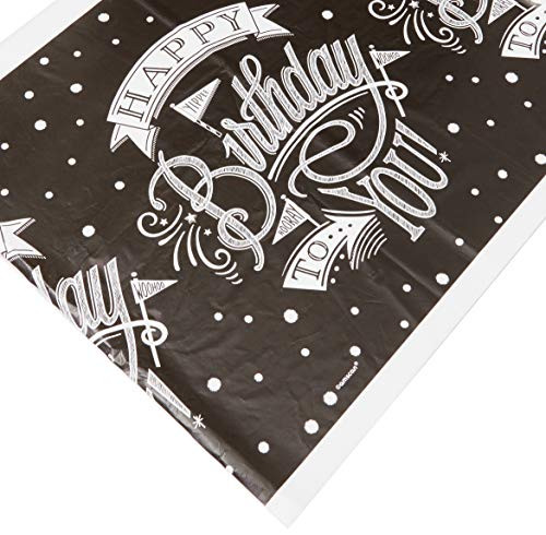 Amscan 571670 Disposable Hooray, It's Your Birthday Plastic, Black. Table Cover, 54" x 102"