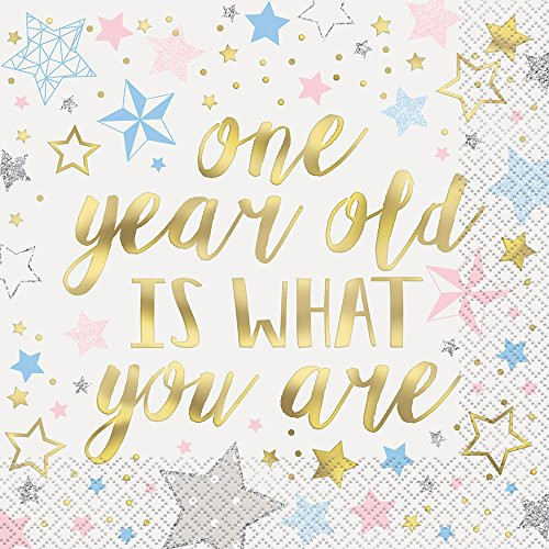 Unique Industries 72410 Gold Foil Twinkle Twinkle Little Star 1st Birthday Beverage Napkins, 16 Count
