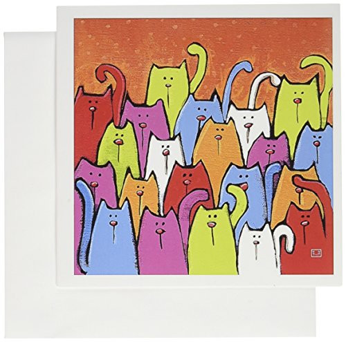 3dRose 2 Dogs White Bird Pets Animals Cute Original Folk Art Painting - Greeting Cards, 6 x 6 inches, set of 6 (gc_33995_1)