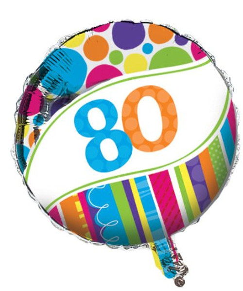 Creative Converting Bright and Bold 80th Birthday 2-Sided Round Mylar Balloon