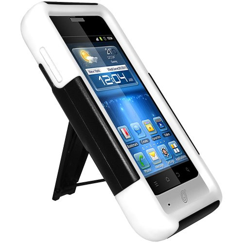 Amzer Double Layer Hybrid Case Cover with Kickstand for ZTE ILLUSTRA Z788G - Retail Packaging - Black/ White Amzer Double Layer Hybrid Case Cover with Kickstand for ZTE ILLUSTRA Z788G - Retail Packaging - Black/ White