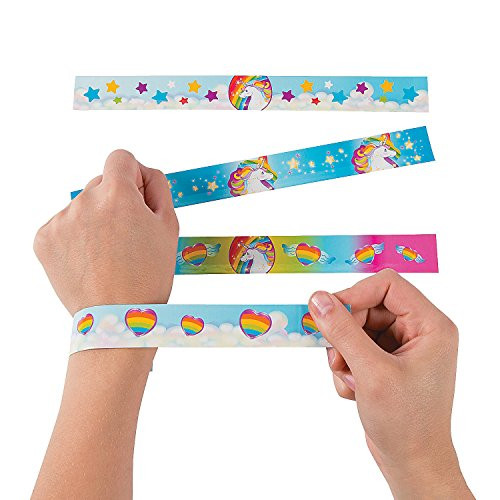 Fun Express Unicorn Metal Slap Bracelets - 12 Pieces