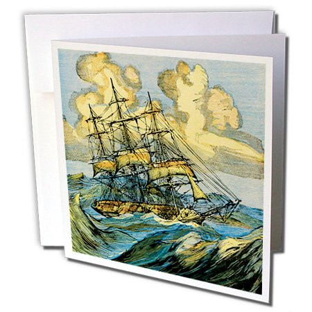 3dRose Greeting Cards, 6 x 6 Inches, Pack of 12, Rough Seas for Sailing Ship (gc_29064_2)
