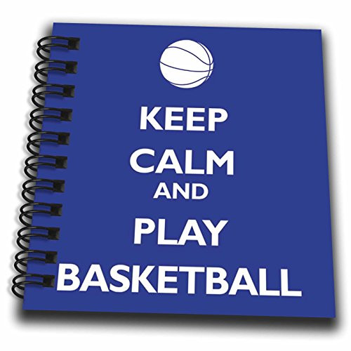 3dRose db_171919_3 Keep Calm and Play Basketball, Blue and White Mini Notepad, 4" x 4"