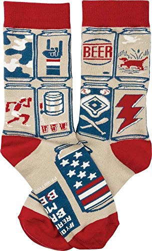 Primitives by Kathy LOL Made You Smile Silly Socks, Red/White/Blue - Beer