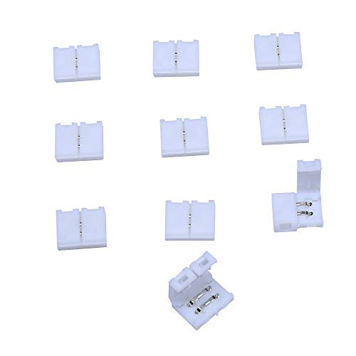 HOPLUX 10pcs Pack Strip to Strip LED Strip Connector 2 pin for 8mm Wide 3528 2835 Single Color Flex LED Strips,Unwired Gapless Solderless Snap Down 2Pin Conductor- Gapless Strip to Strip Connector
