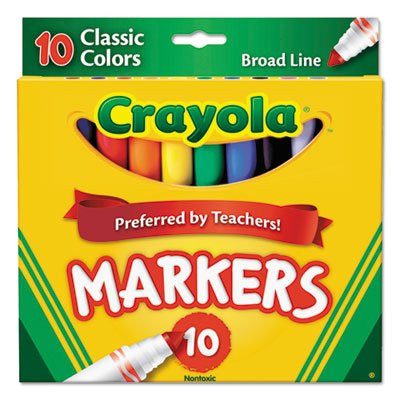 Non-Washable Markers, Broad Point, Classic Colors, 10/Set