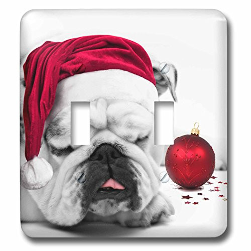 3dRose LSP_62826_2 Sleeping Bulldog in a Santa Hat Christmas Card Photo Courtesy of Esther Matheus Double Toggle Switch