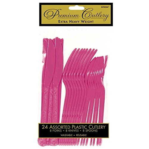 Premium Heavy Weight Assorted Cutlery | Magenta | Pack of 24 | Party Supply
