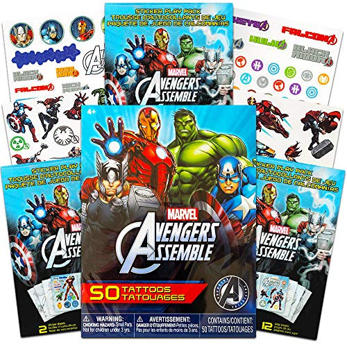 Super Hero Tattoos Party Bundle -- 50 Marvel Avengers Super Hero Temporary Tattoos with Avengers Stickers (Party Supplies)