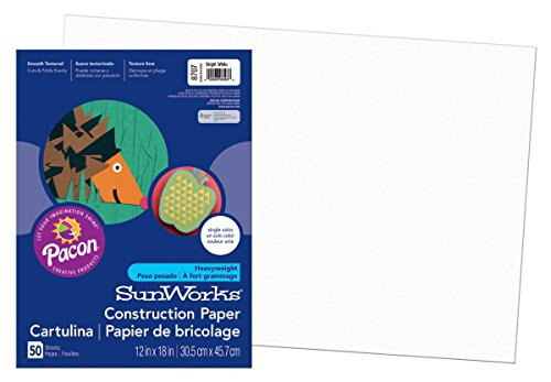 SunWorks Construction Paper, Bright White,  12" x 18", 50 Sheets