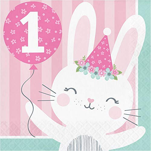 Creative Converting Party Supplies, Bunny Party 1St Birthday Napkins, Napkin Lunch, Multicolor, 6.5", 16ct