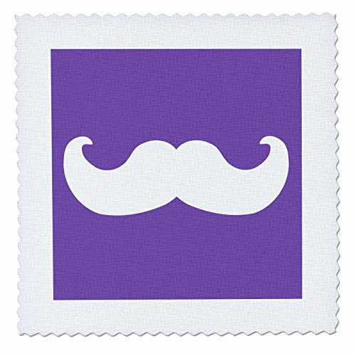 3dRose qs_58340_5 White Mustache on Violet Dark Purple-Ironic Hipster Moustache-Humorous-Fun-Whimsical-Funny-Quilt Square, 14 by 14-Inch