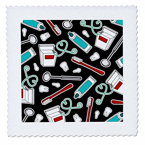 3dRose Cute Dentist Dental Hygienist Print Black - Quilt Square, 14 by 14-Inch (qs_165819_5)