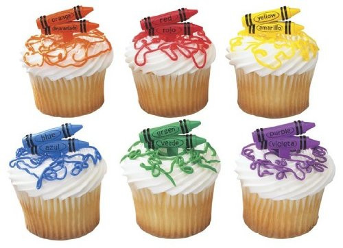 DecoPac 2D Bilingual Crayons DecoPic Cupcake Picks (12 Count)