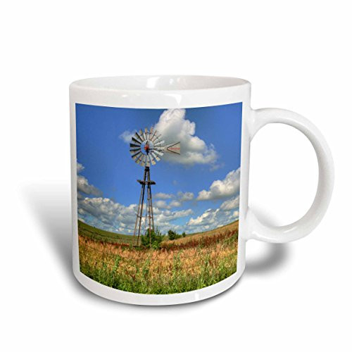 3dRose 191579_2 Usa Kansas Windmill Landscape Ceramic Mug, 15 oz, White