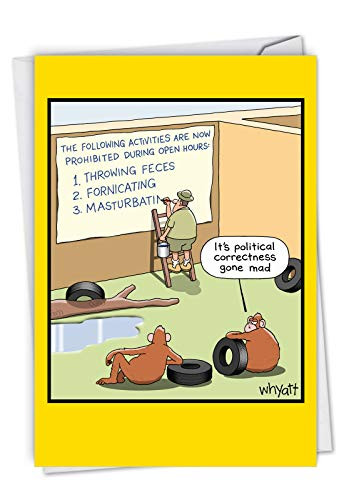 NobleWorks - Political Correctness - Funny Zoo Monkeys Birthday Greeting Card for Adults - Happy Bday Card with Envelope C7009BDG