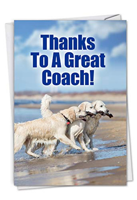 NobleWorks - Dog Team - Adorable Sports Thank You Card for Coach, Mentor - Gratitude Greeting Card with Envelope (From All of Us) C7227TYG-US