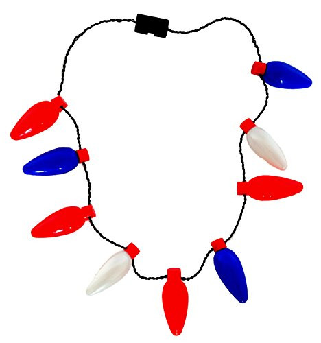 'Playscene' LED Light Up Bulb Necklace for July 4th - Red, White & Blue Flashing Bulb Necklace for Adults and Children (Party Packs!) (1)