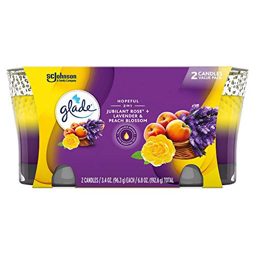 Glade 2in1 Jar Candle Air Freshener, Jubilant Rose & Lavender & Peach Blossom, 2 candles, 6.8 oz