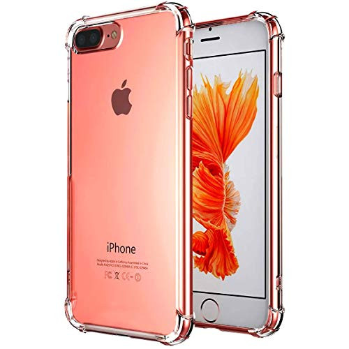 Case Compatible for iPhone 7 Plus and iPhone 8 Plus Case, Crystal Clear Shock Absorption Reinforced Corners TPU Bumper Cushion Rubber Gel Transparent-Clear