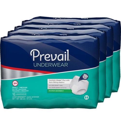 Prevail Maximum Absorbency Incontinence Underwear, Small/Medium, 18-Count (Pack of 4)