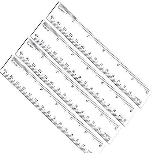 6 Inches Plastic Straight Hard Ruler 4 Pack Viaky See Through Flexible Ruler with Inches and Metric Measuring Tool for Student School Office, Clear