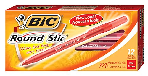 BIC Round Stic Xtra Life Ballpoint Pen, Medium Point (1.0mm), Red, 12-Count