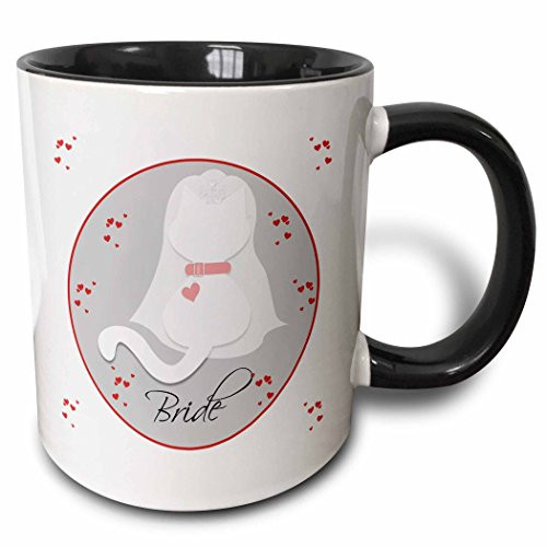 3dRose 182650_4 Cute Red Hearts White Kitty Cat Wedding Bride Two Tone Mug, 11 oz, Multicolor