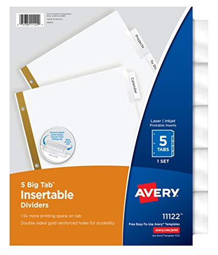 Avery 5-Tab Binder Dividers, Insertable Clear Big Tabs, 1 Set (11122)